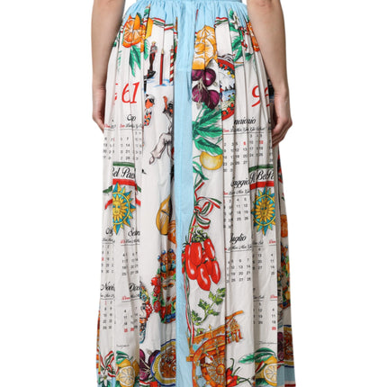 Dolce & Gabbana White Calendar Print Cotton Gathered Maxi Skirt