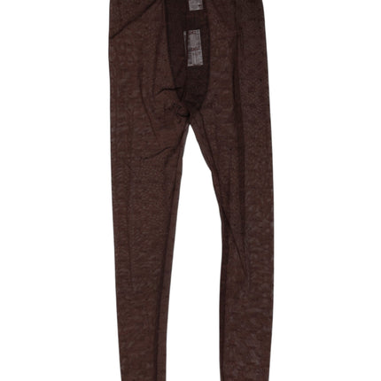 Dolce & Gabbana Brown Nylon Logo Lace Leggings Pants Underwear