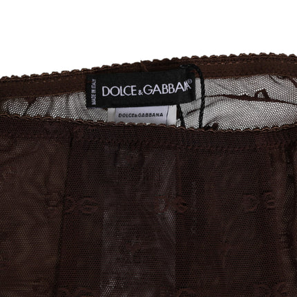 Dolce & Gabbana Brown Nylon Logo Lace Leggings Pants Underwear