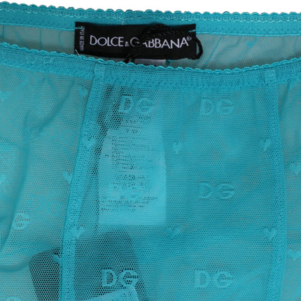 Dolce & Gabbana Light Blue Nylon Logo Lace Leggings Pants Underwear