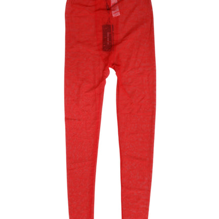Dolce & Gabbana Red Nylon Logo Lace Leggings Pants Underwear