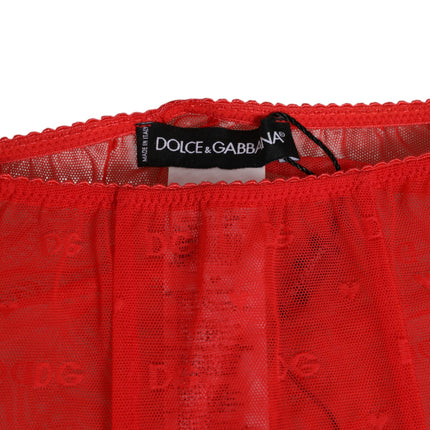 Dolce & Gabbana Red Logo Lace Tight Midi Trousers Underwear