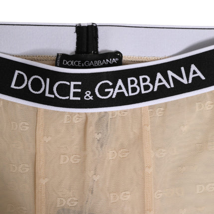 Dolce & Gabbana Beige Nylon Logo Lace Leggings Pants Underwear