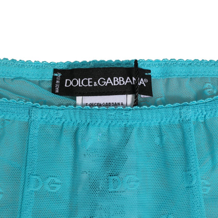 Dolce & Gabbana Light Blue Logo Lace Tight Midi Trouser  Underwear