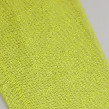 Dolce & Gabbana Neon Green Nylon Logo Lace Leggings Pants Underwear