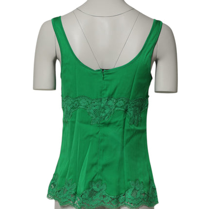 Dolce & Gabbana Green Floral Lace Tank Lingerie Top Underwear