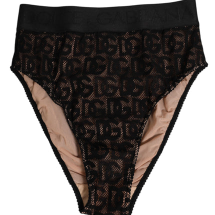 Dolce & Gabbana Black DG Logo Lace High Brief Panty Underwear