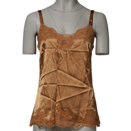Dolce & Gabbana Brown Floral Lace Tank Lingerie Sleepwear Underwear