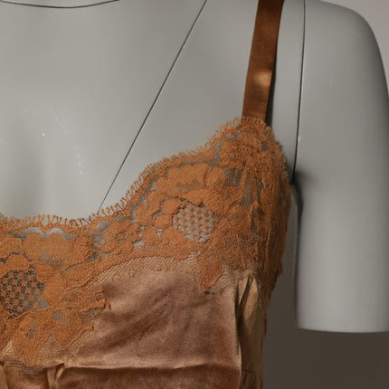 Dolce & Gabbana Brown Floral Lace Tank Lingerie Sleepwear Underwear