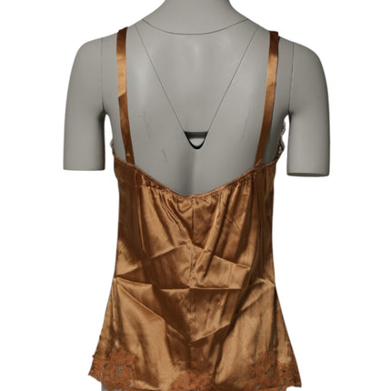 Dolce & Gabbana Brown Floral Lace Tank Lingerie Sleepwear Underwear