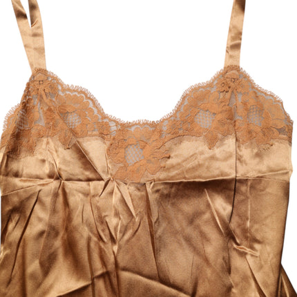 Dolce & Gabbana Brown Floral Lace Tank Lingerie Sleepwear Underwear