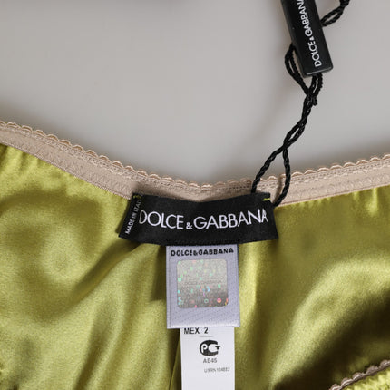 Dolce & Gabbana Green Silk Satin Floral Lace Trim Panty Underwear