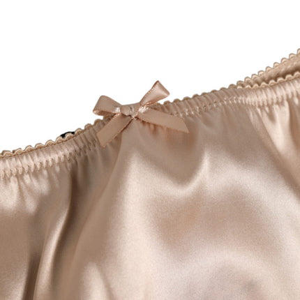 Dolce & Gabbana Beige Silk Satin Floral Lace Panty Brief Underwear