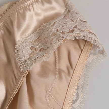 Dolce & Gabbana Beige Silk Satin Floral Lace Panty Brief Underwear