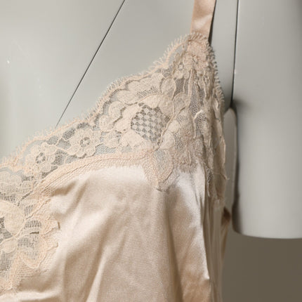 Dolce & Gabbana Nude Chemise Lingerie Silk Blend Lace Trim Dress