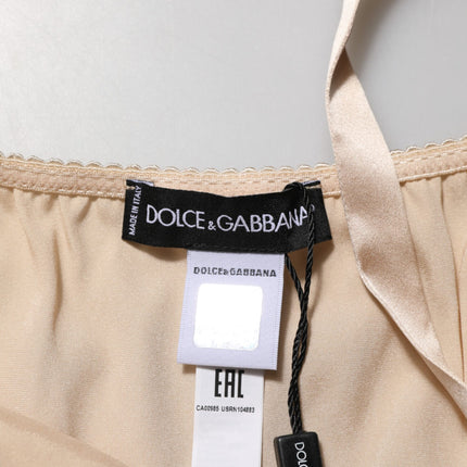 Dolce & Gabbana Nude Chemise Lingerie Silk Blend Lace Trim Dress
