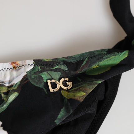 Dolce & Gabbana Black Side Tie Floral Bikini Bottom Swimwear
