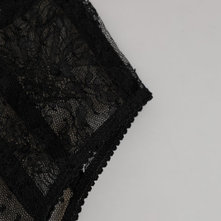 Dolce & Gabbana Black Lace Polka Dot Mesh High Waist Underwear