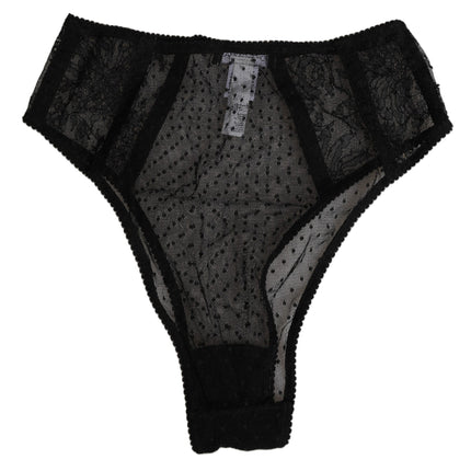 Dolce & Gabbana Black Lace Polka Dot Mesh High Waist Underwear