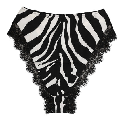 Dolce & Gabbana Black Silk Zebra Print Lace High Waist Underwear
