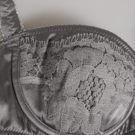 Dolce & Gabbana Gray Silk Underwired Balconette Bra Underwear
