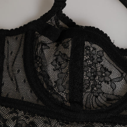 Dolce & Gabbana Black Floral Lace Nylon Balconcino Bra Underwear
