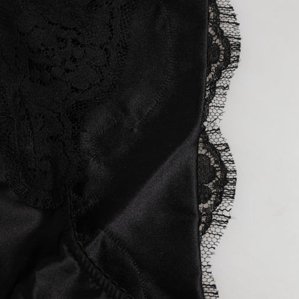 Dolce & Gabbana Black Silk Satin Floral Lace Panty Brief Underwear