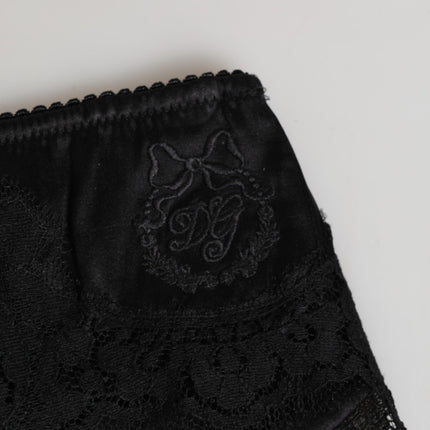 Dolce & Gabbana Black Silk Satin Floral Lace Panty Brief Underwear
