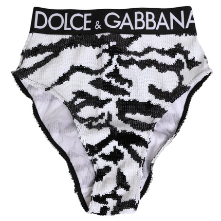 Dolce & Gabbana Black White Sequin High Waist Panty Underwear
