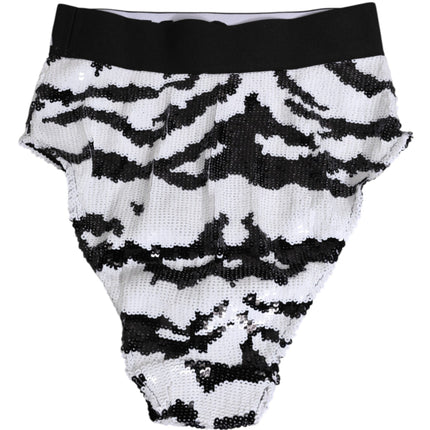 Dolce & Gabbana Black White Sequin High Waist Panty Underwear