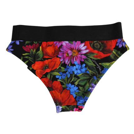 Dolce & Gabbana Black Floral Print High Waist Panty Underwear