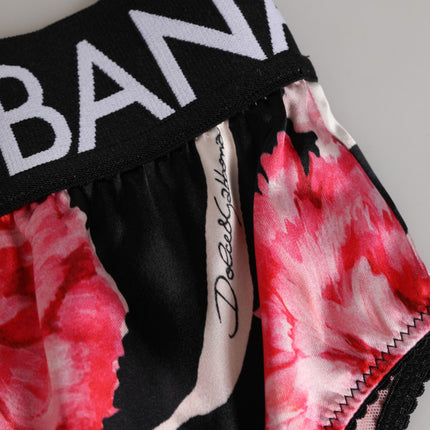 Dolce & Gabbana Black Floral Print High Waist Panty Underwear