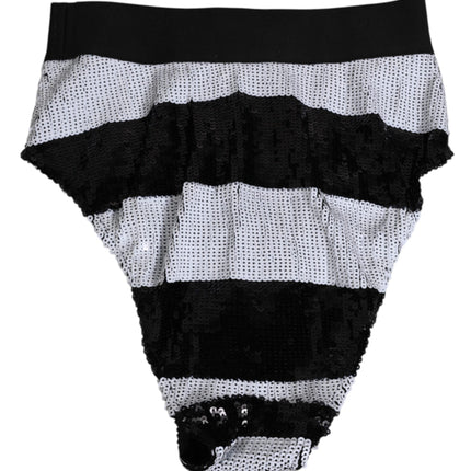 Dolce & Gabbana Black White Sequin High Waist Panty Underwear