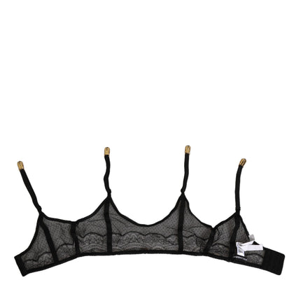 Dolce & Gabbana Black Floral Lace Nylon Strap Garter Underwear