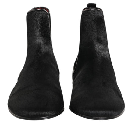 Dolce & Gabbana Black Leather Fur Men CHELSEA Boots Shoes