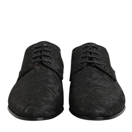 Dolce & Gabbana Black Brocade Lace Up Derby Men Dress Shoes