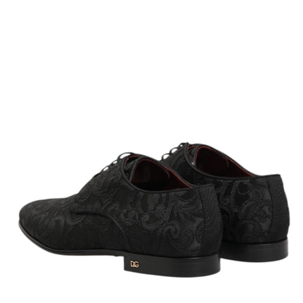 Dolce & Gabbana Black Brocade Lace Up Derby Men Dress Shoes