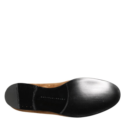 Dolce & Gabbana Brown Suede Slip On Men Loafers Formal Shoes