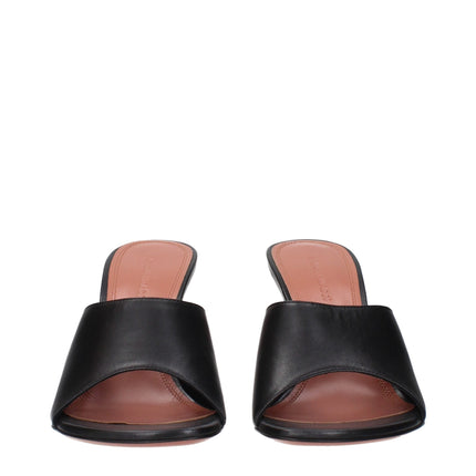 Amina Muaddi Black Leather Stiletto Heel Sandals