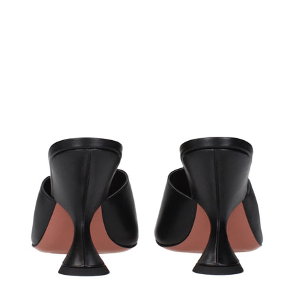 Amina Muaddi Black Leather Stiletto Heel Sandals