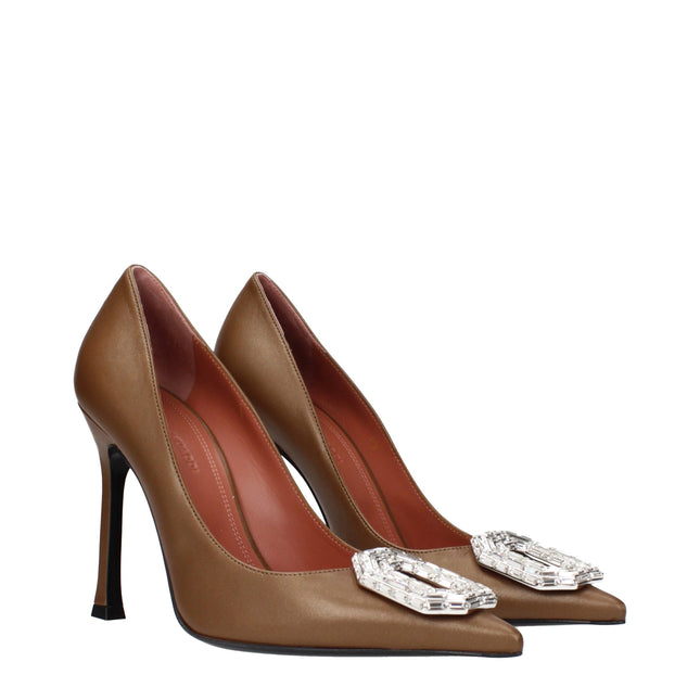 Amina Muaddi Brown Leather High Heel Pumps