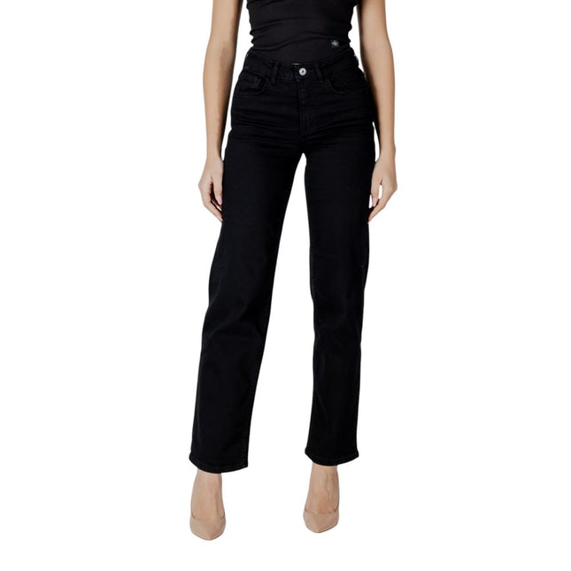 ICHI Black Cotton Relaxed Fit Jeans