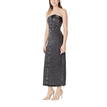 ICHI Black Cotton Midi Dress