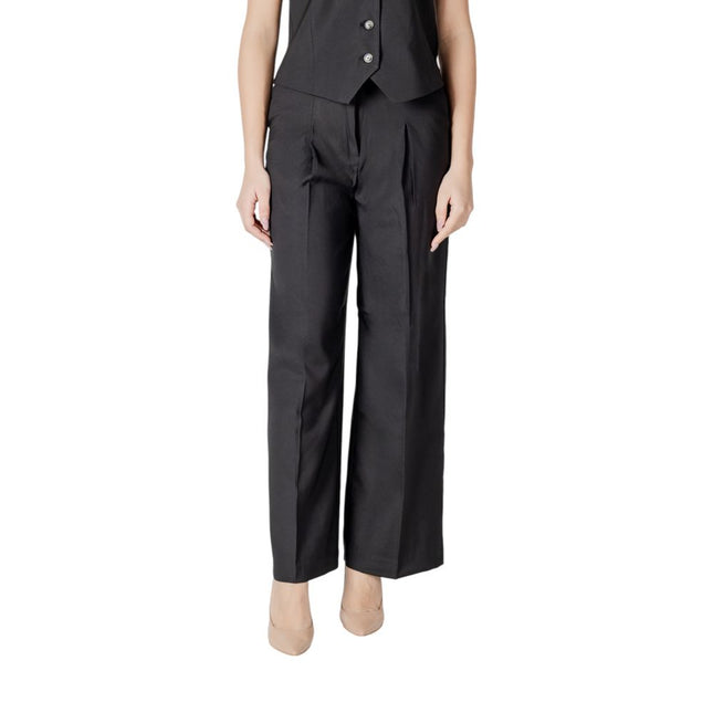 ICHI Black Polyester Casual Pants
