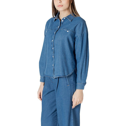 ICHI Blue Cotton Blouse