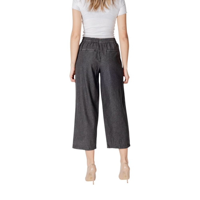 ICHI Black Cotton Cropped Jeans