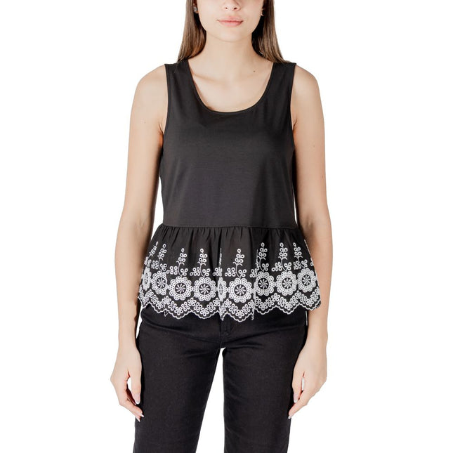 ICHI Black Cotton Tank Tops