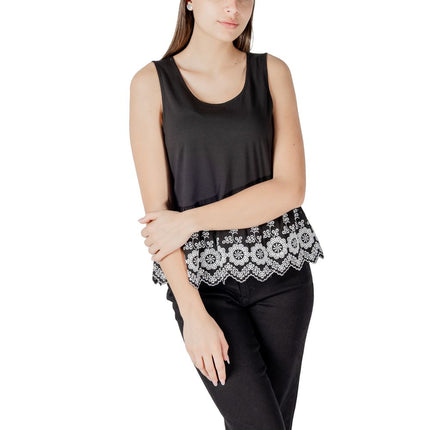 ICHI Black Cotton Tank Tops