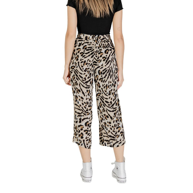 ICHI Beige Viscose Cropped Pants