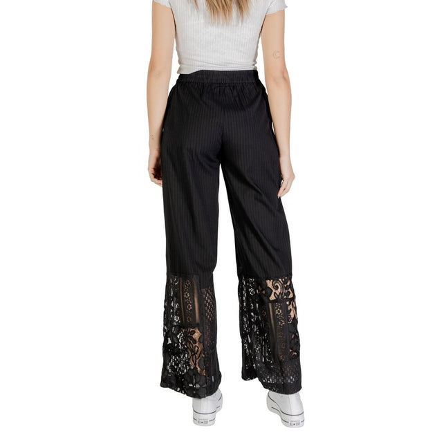 ICHI Black Cotton Casual Pants